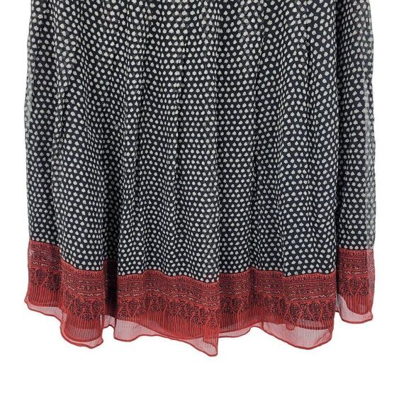 Anne Klein Silk Skirt 14 Black White Polka Dot Red Lace Hem Full Flare Pinup - Picture 5 of 9